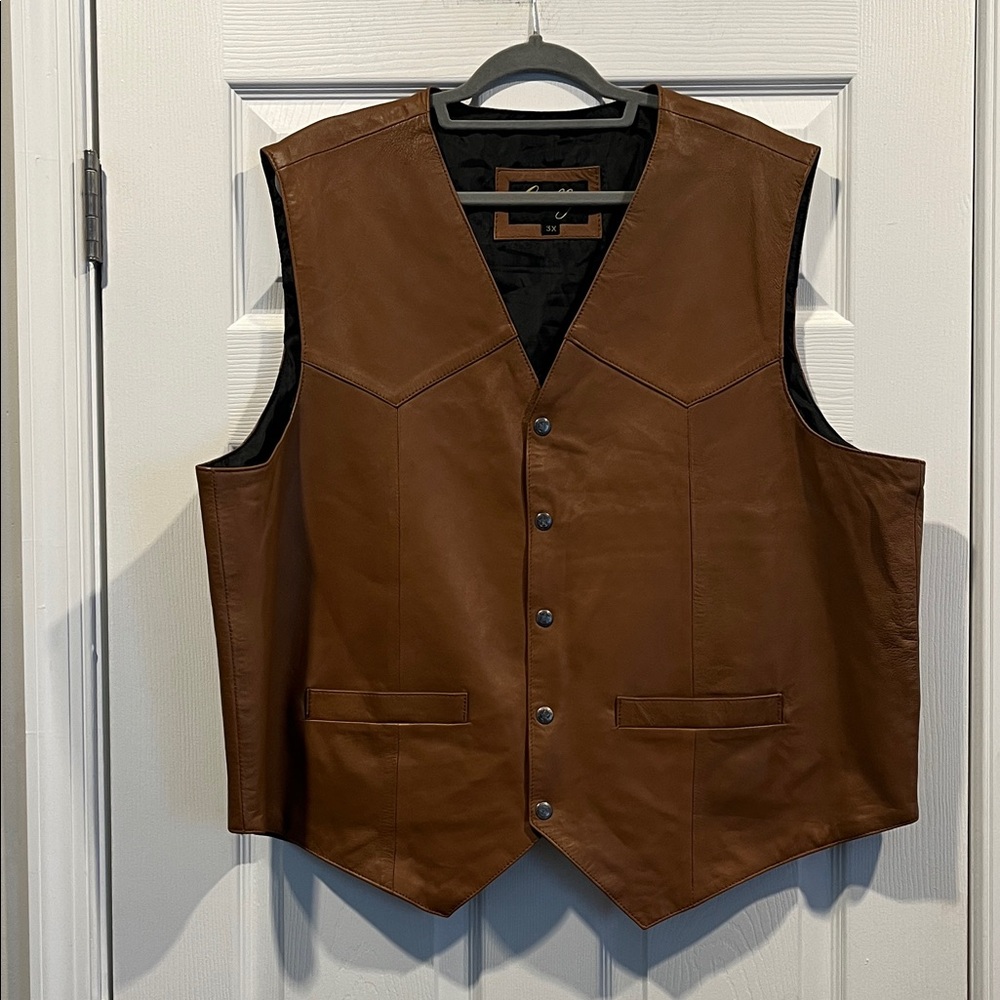 Scully Men's Classic Western Saddle Tan Genuine Leather Vest Size 3X Fully Lined